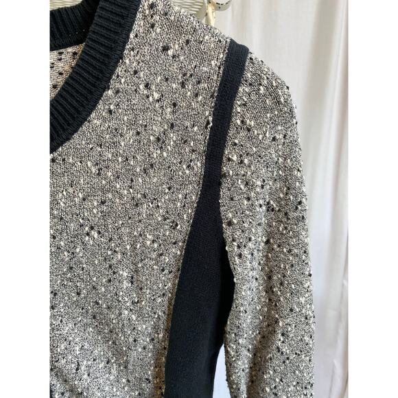 Banana Republic Sweater Tweed Black Fitted Cardigan Zip Front Nubby Two Tone Med - Picture 4 of 10